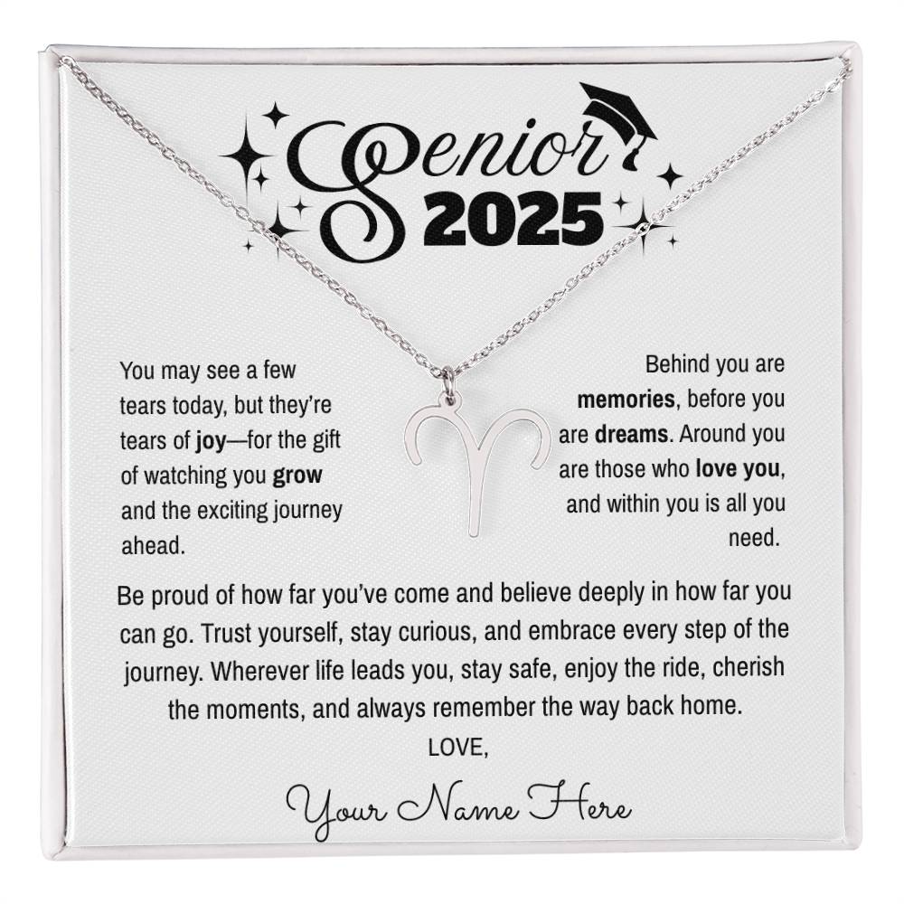 Personalized Zodiac Graduation Necklace – Senior 2025 Gift with Card Message