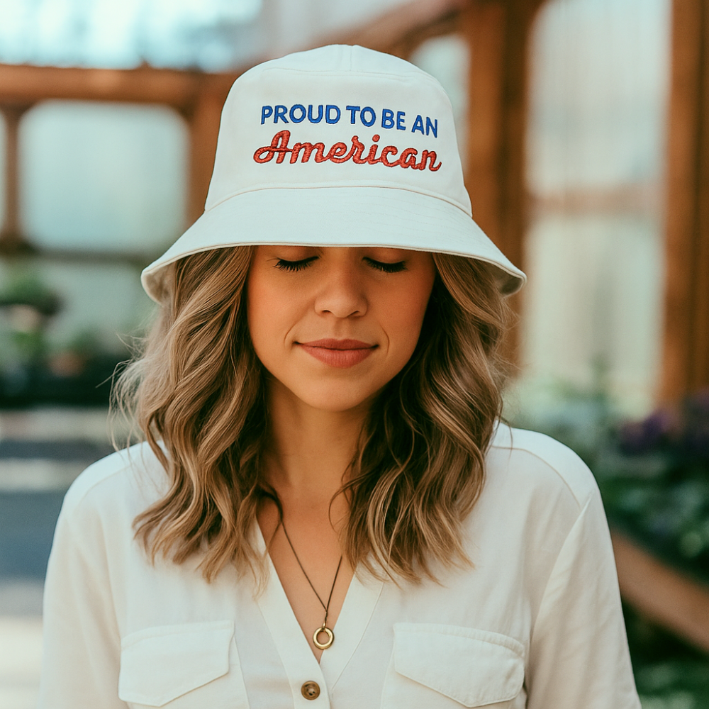 "Proud To Be An American" Embroidered Bucket Hat