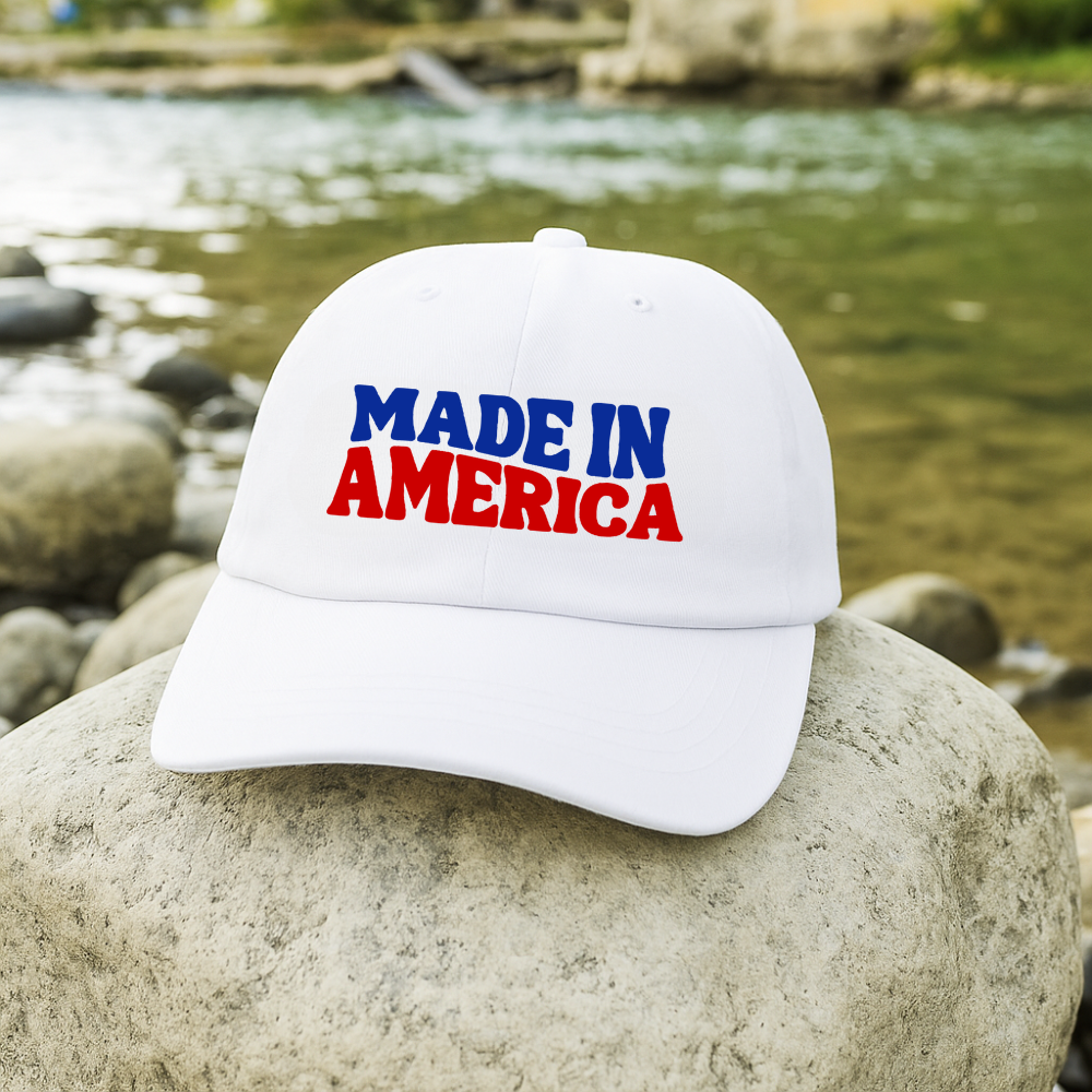 "Made in America" Embroidered Baseball Cap – Bold, Patriotic, and All-American
