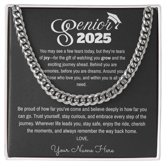 Men’s Cuban Link Graduation Necklace – Senior 2025 Gift with Card