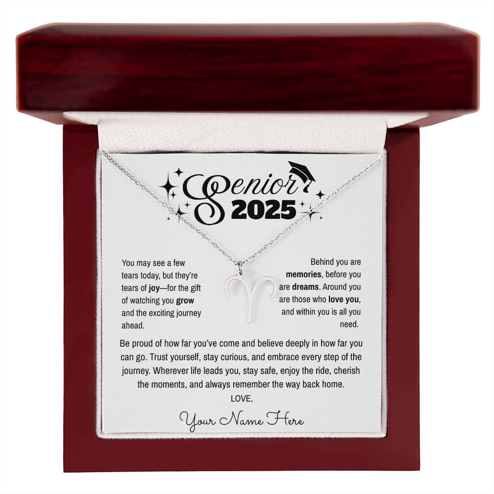 Personalized Zodiac Graduation Necklace – Senior 2025 Gift with Card Message
