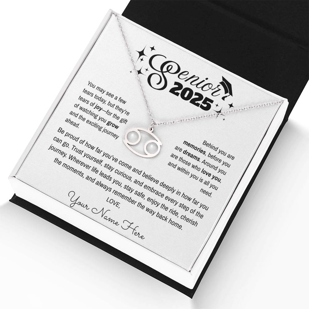 Personalized Zodiac Graduation Necklace – Senior 2025 Gift with Card Message