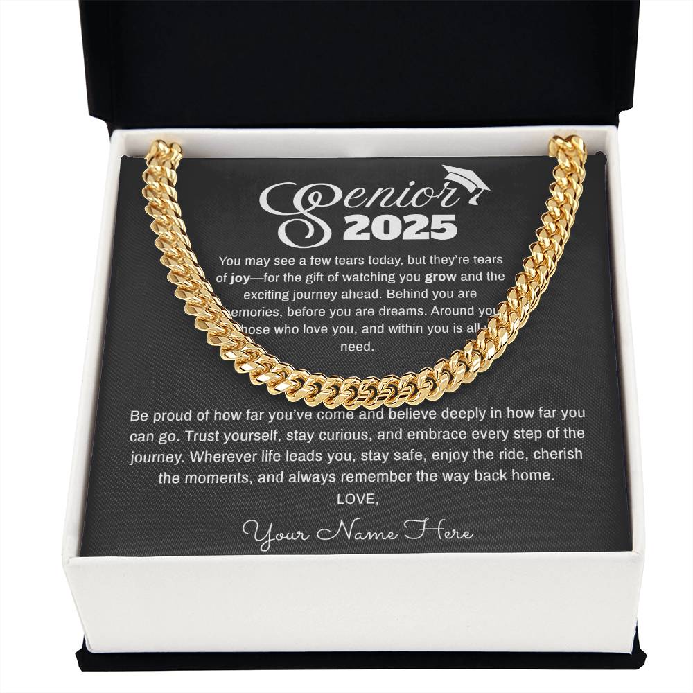 Men’s Cuban Link Graduation Necklace – Senior 2025 Gift with Card