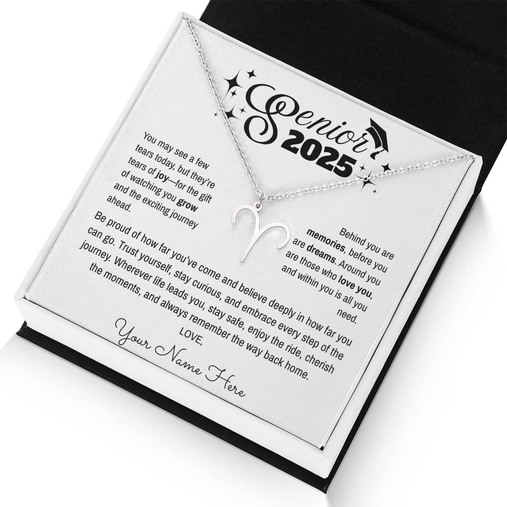 Personalized Zodiac Graduation Necklace – Senior 2025 Gift with Card Message
