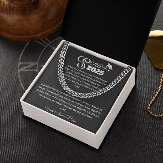 Men’s Cuban Link Graduation Necklace – Senior 2025 Gift with Card