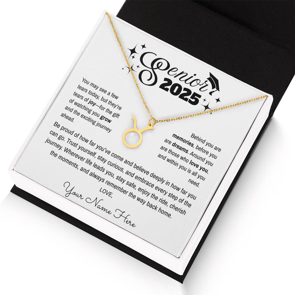 Personalized Zodiac Graduation Necklace – Senior 2025 Gift with Card Message