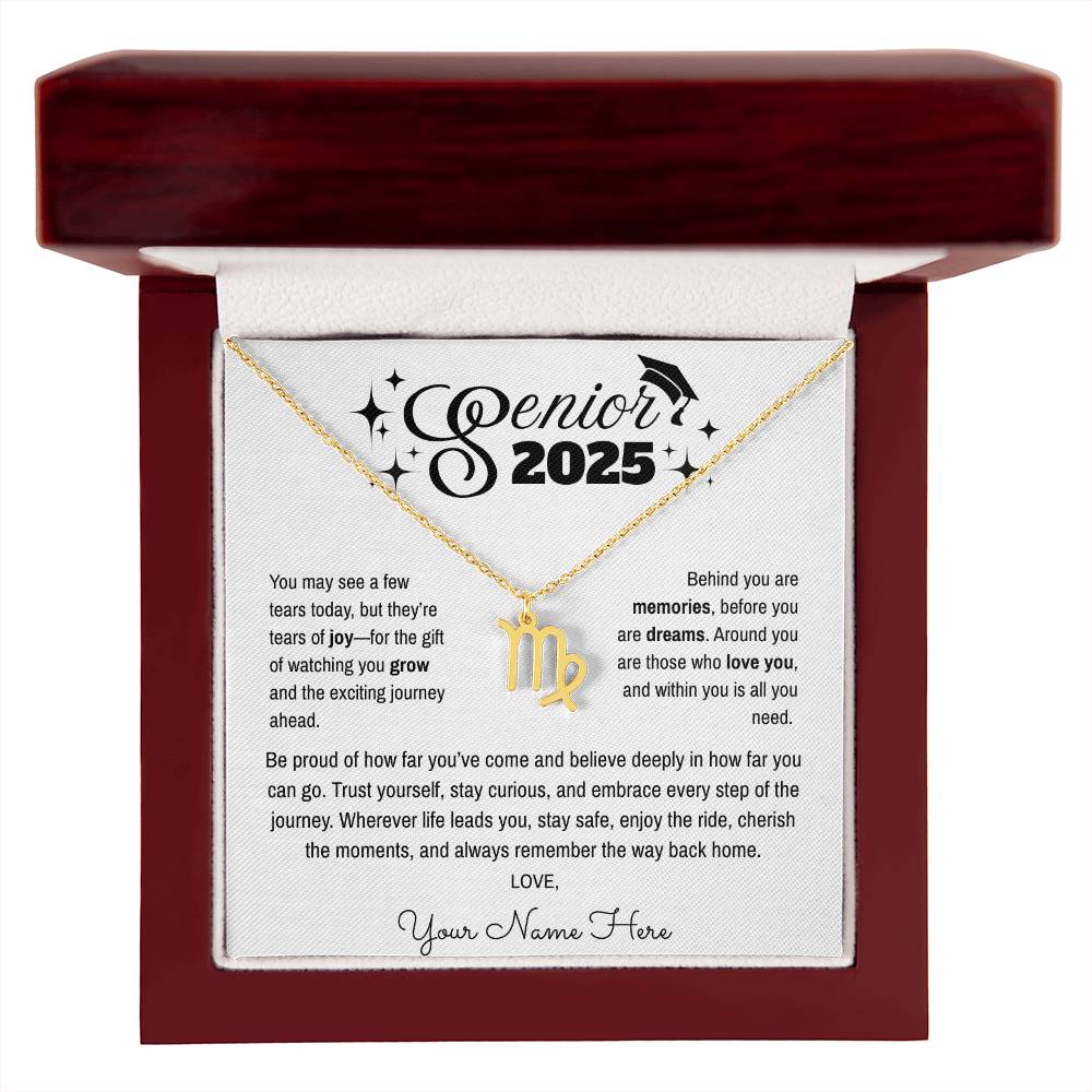 Personalized Zodiac Graduation Necklace – Senior 2025 Gift with Card Message